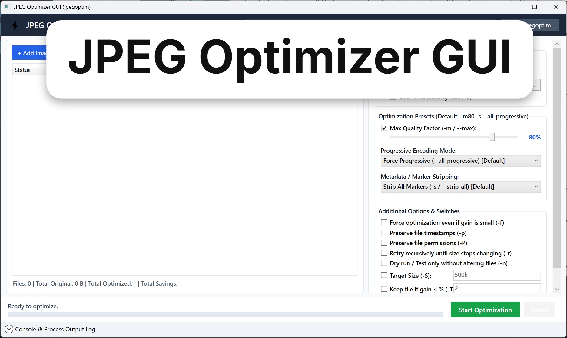 Building Jpegoptim GUI: A Zero-Dependency Standalone Windows Image Optimizer